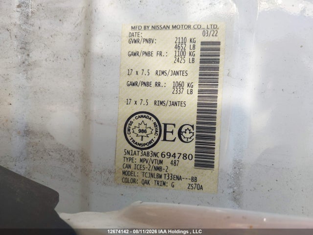 Nissan ROGUE S 2022 5N1AT3AB3NC694780 Image 18