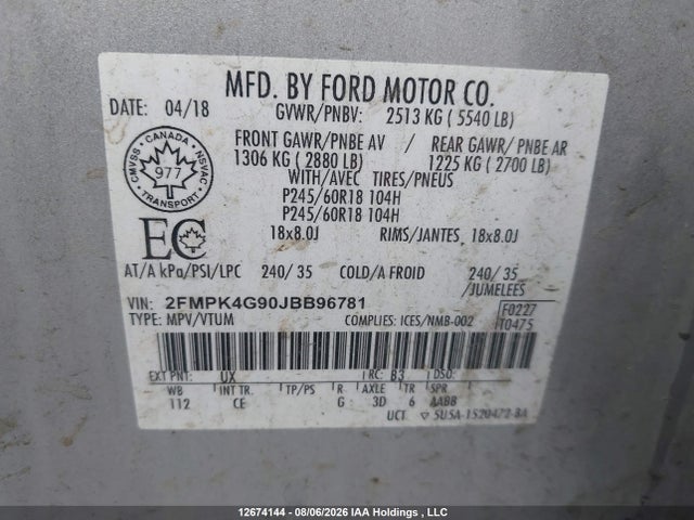 Ford EDGE SE 2018 2FMPK4G90JBB96781 Image 19