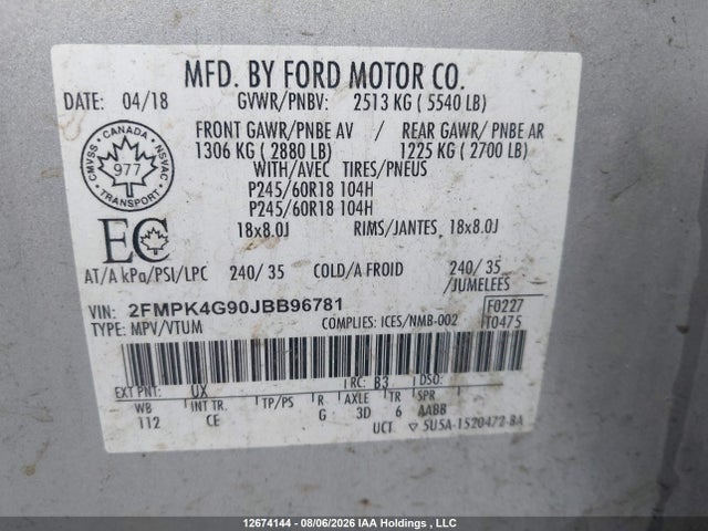 Ford EDGE SE 2018 2FMPK4G90JBB96781 Image 9
