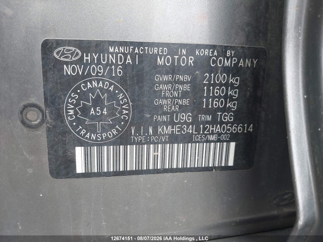 KMHE34L12HA056614 Hyundai Sonata Hybrid Limited