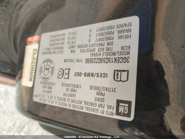 2009 Chevrolet Silverado 1500 Ls/lt/wt მანქანა იყიდება აუქციონზე, vin: 3GCEK13C59G223686, აუქციონის ნომერი: 12664589