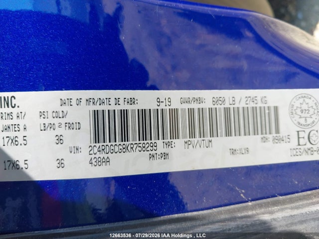 Продажа на аукционе авто 2019 Dodge Grand Caravan 35th Anniversary Edition, vin: 2C4RDGCG8KR758299, номер лота: 12663536