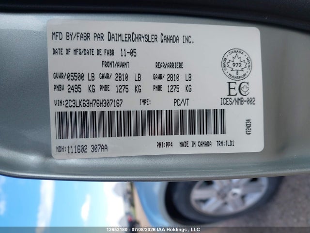 Aukcja sprzedaży 2006 Chrysler 300c, vin: 2C3LK63H76H307167, numer aukcji: 12652180