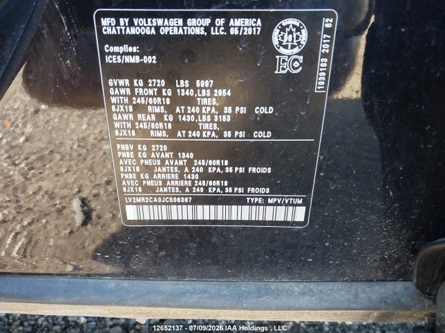 Продаж на аукціоні авто 2018 Volkswagen Atlas 3.6 Fsi Highline, vin: 1V2MR2CA0JC506367, номер лоту: 12652137