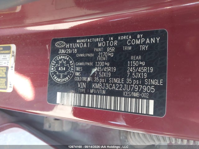 2018 Hyundai Tucson Se 1.6t მანქანა იყიდება აუქციონზე, vin: KM8J3CA22JU797905, აუქციონის ნომერი: 12674168