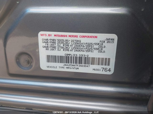 JA4JZ3AX7FZ603047 Mitsubishi Outlander Se