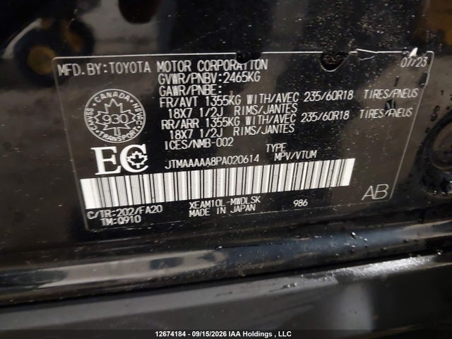 12674184 :رقم المزاد ، JTMAAAAA8PA020614 vin ، 2023 Toyota Bz4x Xle/limited مزاد بيع