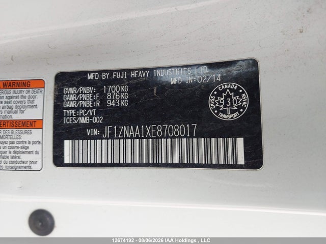 12674192 :رقم المزاد ، JF1ZNAA1XE8708017 vin ، 2014 Scion Fr-s Monogram مزاد بيع