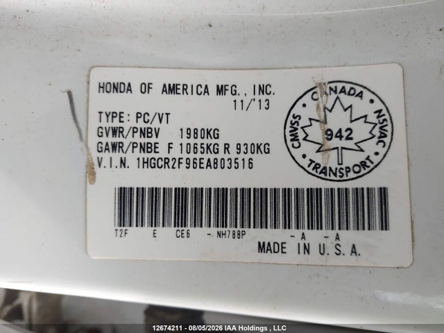 Продажа на аукционе авто 2014 Honda Accord Touring, vin: 1HGCR2F96EA803516, номер лота: 12674211