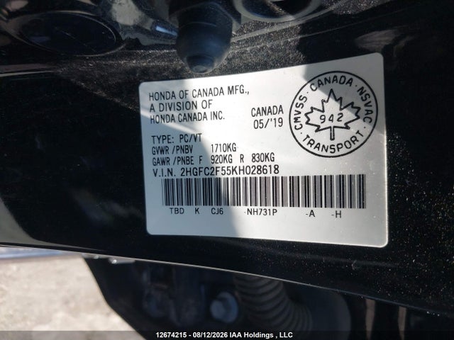 Aukcja sprzedaży 2019 Honda Civic, vin: 2HGFC2F55KH028618, numer aukcji: 12674215