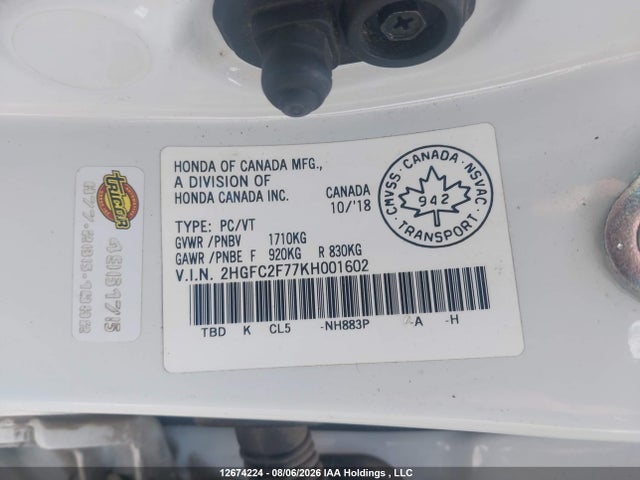 Honda CIVIC EX 2019 2HGFC2F77KH001602 Image 9
