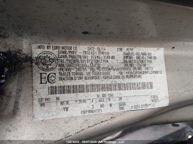 Ford Focus 2015 1FADP3K29FL359812 Image 9