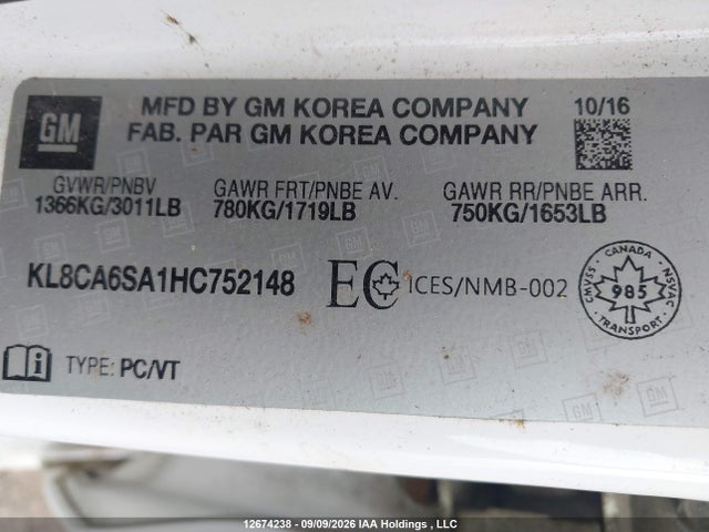 KL8CA6SA1HC752148 Chevrolet Spark Ls Manual