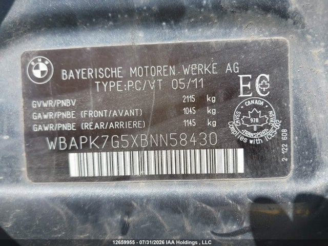 Aukcja sprzedaży 2011 Bmw 3 Series, vin: WBAPK7G5XBNN58430, numer aukcji: 12659955