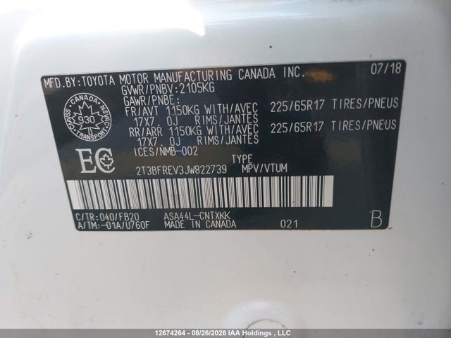 Toyota RAV4 LE 2018 2T3BFREV3JW822739 Image 9