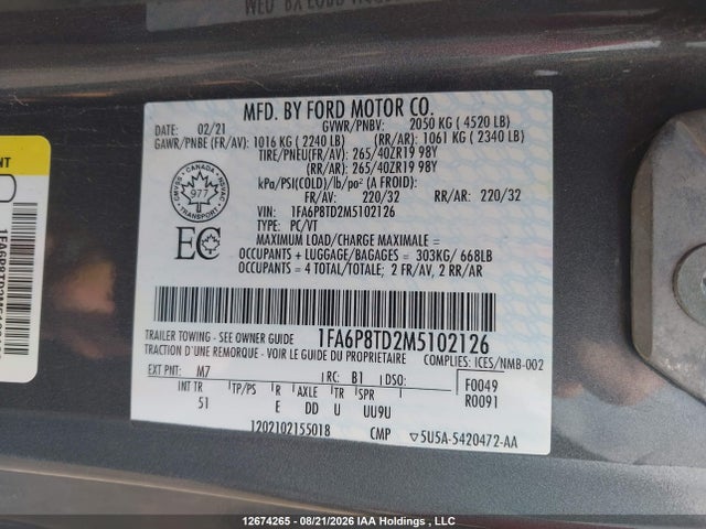 Ford Mustang Ecoboost Premium 2021 1FA6P8TD2M5102126 Image 9