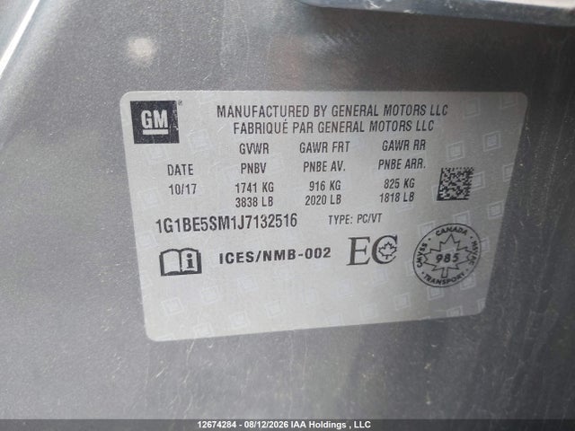 Продаж на аукціоні авто 2018 Chevrolet Cruze Lt Auto, vin: 1G1BE5SM1J7132516, номер лоту: 12674284