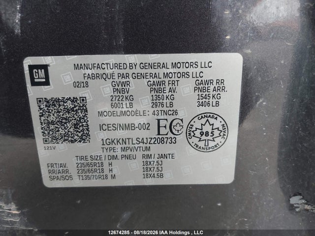 Продажа на аукционе авто 2018 Gmc Acadia, vin: 1GKKNTLS4JZ208733, номер лота: 12674285