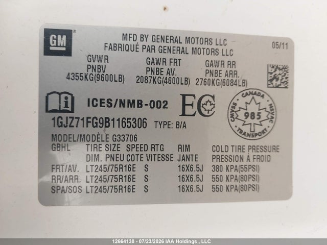 Продажа на аукционе авто 2011 Gmc Savana 3500 Sle, vin: 1GJZ71FG9B1165306, номер лота: 12664138