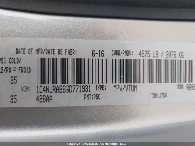 Aukcja sprzedaży 2016 Jeep Patriot Sport/north, vin: 1C4NJRAB6GD771931, numer aukcji: 12665127