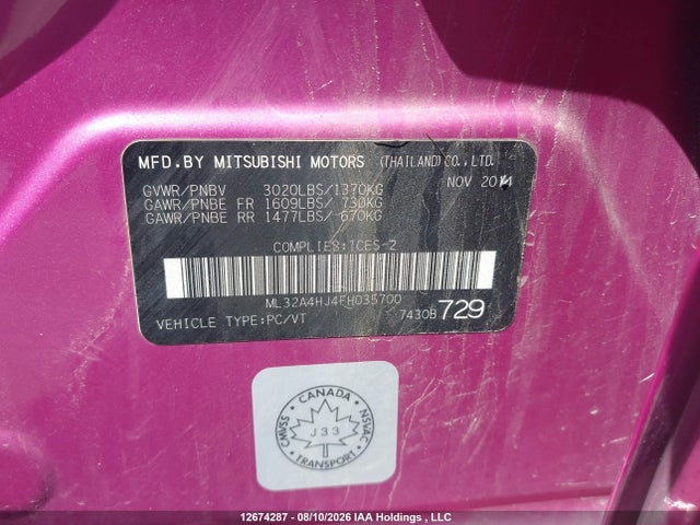 Продаж на аукціоні авто 2015 Mitsubishi Mirage Se, vin: ML32A4HJ4FH035700, номер лоту: 12674287