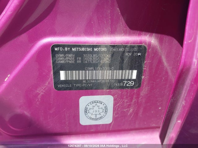 Продаж на аукціоні авто 2015 Mitsubishi Mirage Se, vin: ML32A4HJ4FH035700, номер лоту: 12674287
