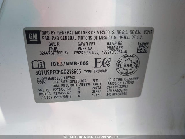 GMC Sierra 1500 Denali 2016 3GTU2PEC6GG273506 Image 9