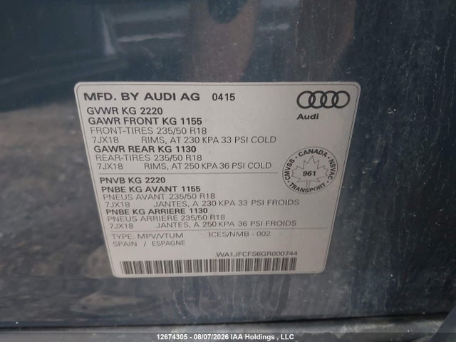 Audi Q3 2016 WA1JFCFS6GR000744 Image 9