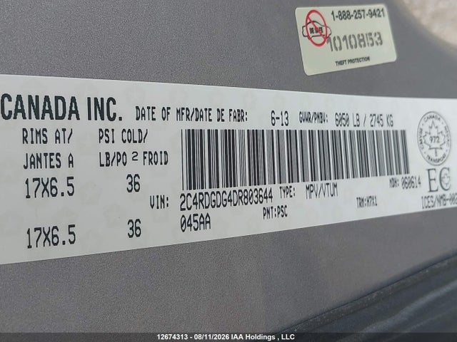 2013 Dodge Grand Caravan Crew მანქანა იყიდება აუქციონზე, vin: 2C4RDGDG4DR803644, აუქციონის ნომერი: 12674313