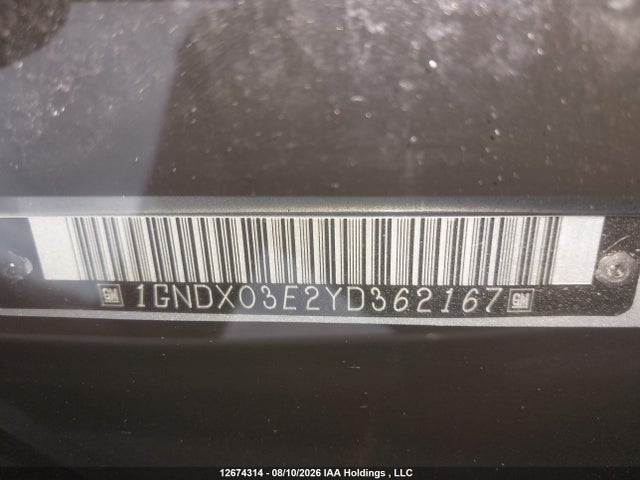 2000 Chevrolet Venture მანქანა იყიდება აუქციონზე, vin: 1GNDX03E2YD362167, აუქციონის ნომერი: 12674314
