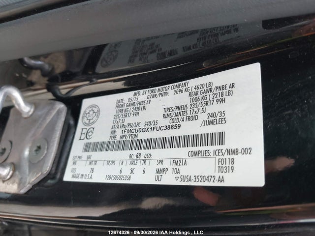 Ford ESCAPE SE 2015 1FMCU0GX1FUC38859 Image 17