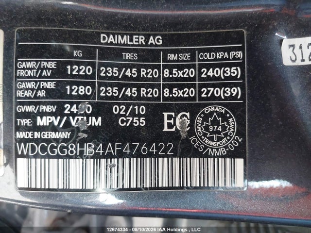 2010 Mercedes-benz Glk 350 4matic მანქანა იყიდება აუქციონზე, vin: WDCGG8HB4AF476422, აუქციონის ნომერი: 12674334