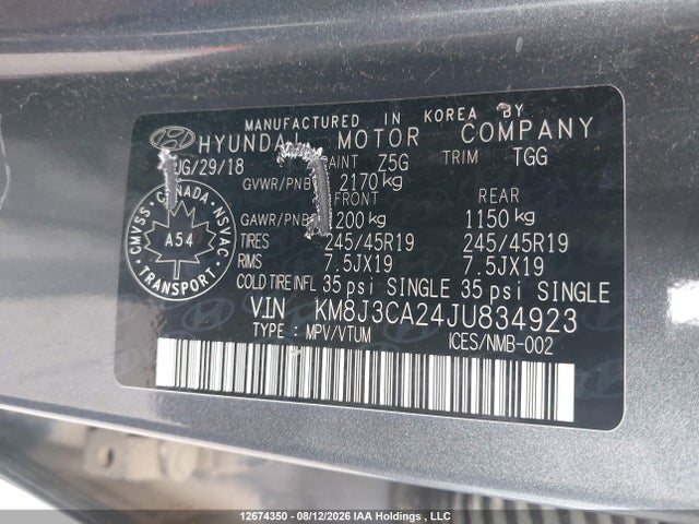 KM8J3CA24JU834923 Hyundai Tucson Limited/sport And Eco/se