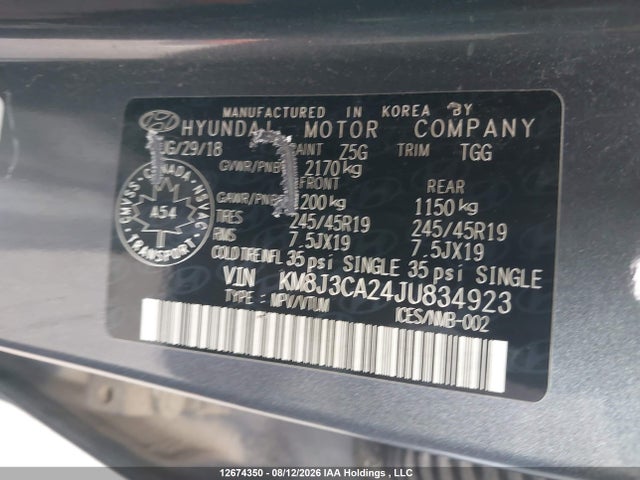 KM8J3CA24JU834923 Hyundai Tucson Limited/sport And Eco/se