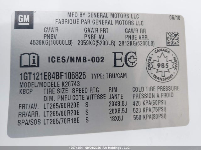 Продажа на аукционе авто 2011 Gmc Sierra 2500hd Slt, vin: 1GT121E84BF106826, номер лота: 12674354