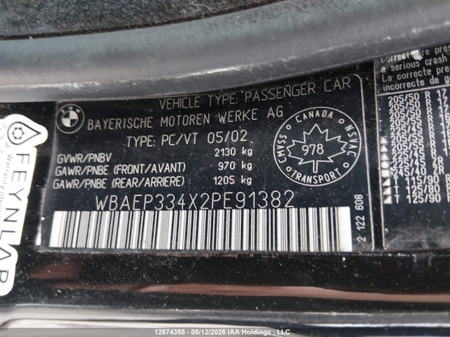 Продаж на аукціоні авто 2002 Bmw 325 Xit, vin: WBAEP334X2PE91382, номер лоту: 12674355