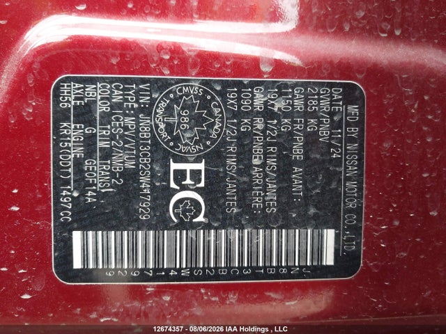 Aukcja sprzedaży 2025 Nissan Rogue Sl, vin: JN8BT3CB2SW417929, numer aukcji: 12674357