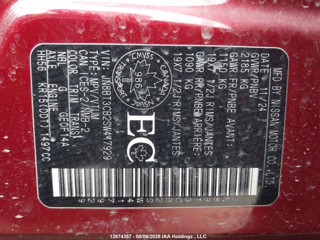 Aukcja sprzedaży 2025 Nissan Rogue Sl, vin: JN8BT3CB2SW417929, numer aukcji: 12674357