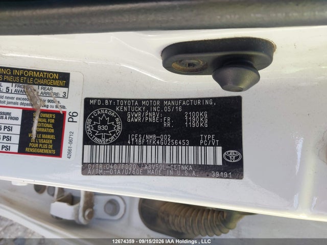 12674359 :رقم المزاد ، 4T1BF1FK4GU256453 vin ، 2016 Toyota Camry Le/xle/se/xse مزاد بيع