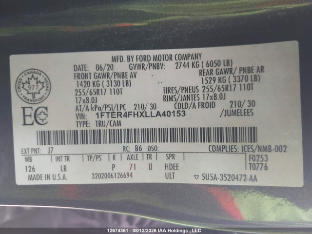 1FTER4FHXLLA40153 Ford Ranger Xl/xlt/lariat
