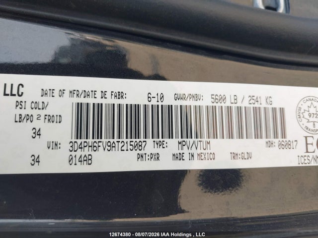 Продажа на аукционе авто 2010 Dodge Journey R/t, vin: 3D4PH6FV9AT215087, номер лота: 12674380
