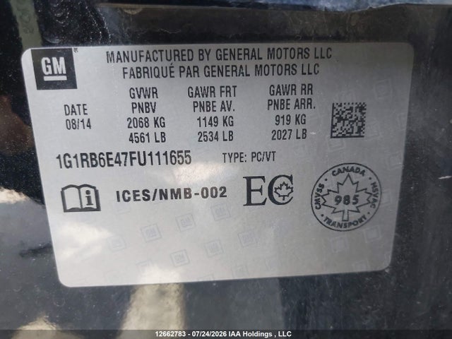 Продаж на аукціоні авто 2015 Chevrolet Volt, vin: 1G1RB6E47FU111655, номер лоту: 12662783