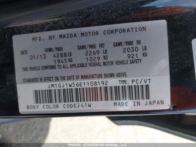 Продаж на аукціоні авто 2014 Mazda Mazda6 Gt, vin: JM1GJ1W56E1108192, номер лоту: 12663250