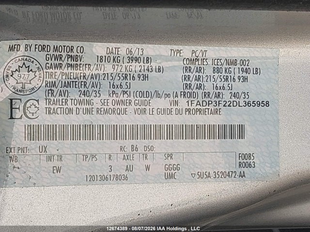 Aukcja sprzedaży 2013 Ford Focus Se, vin: 1FADP3F22DL365958, numer aukcji: 12674389