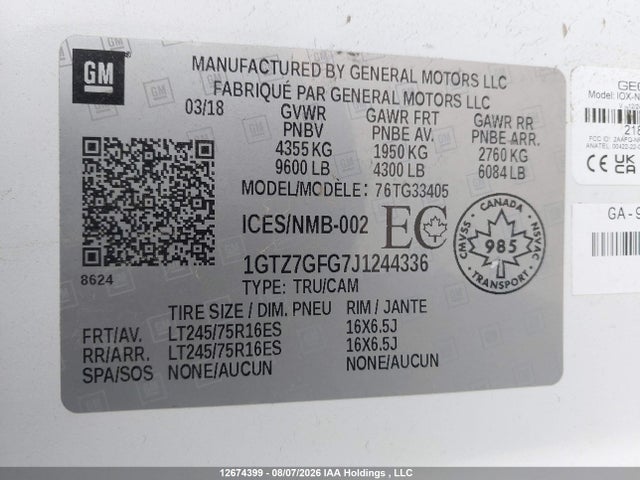 2018 Gmc Savana 3500 Standard მანქანა იყიდება აუქციონზე, vin: 1GTZ7GFG7J1244336, აუქციონის ნომერი: 12674399