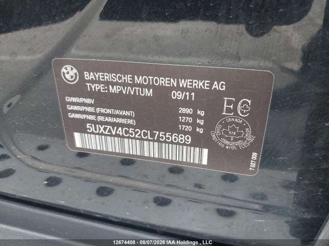 12674408 :رقم المزاد ، 5UXZV4C52CL755689 vin ، 2012 Bmw X5 مزاد بيع