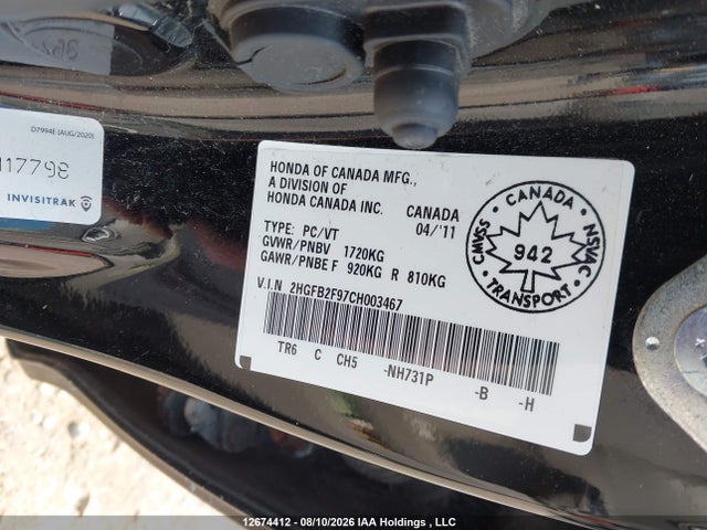 Aukcja sprzedaży 2012 Honda Civic Ex-l, vin: 2HGFB2F97CH003467, numer aukcji: 12674412