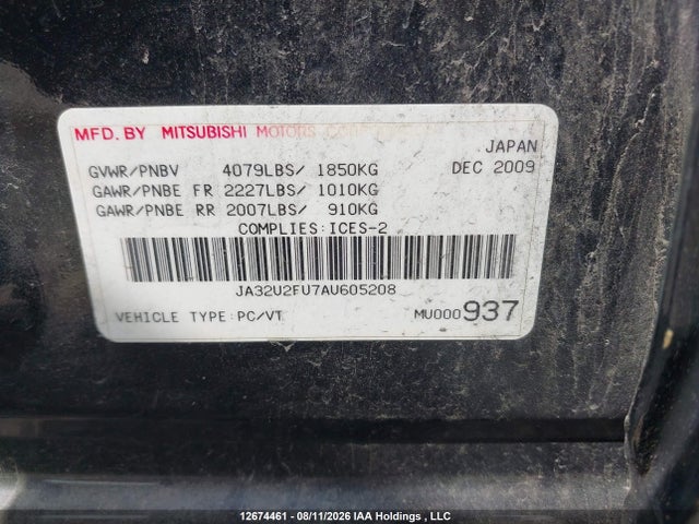 Продаж на аукціоні авто 2010 Mitsubishi Lancer Se, vin: JA32U2FU7AU605208, номер лоту: 12674461