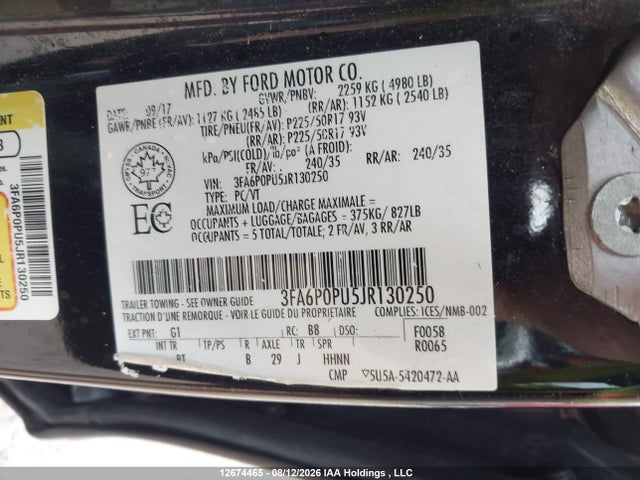 Ford Fusion 2018 3FA6P0PU5JR130250 Image 9