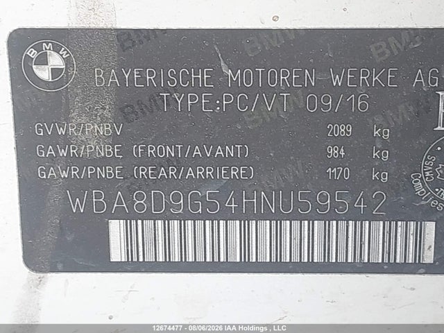 WBA8D9G54HNU59542 BMW 330 XI